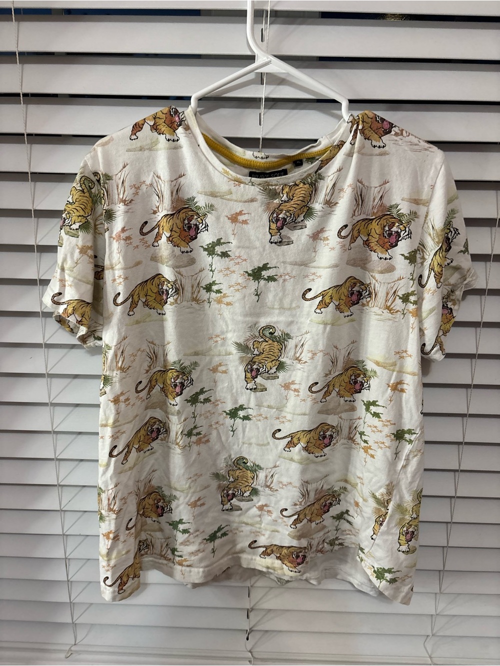 Brave Soul Cream Short Sleeve Tiger-Print Tee